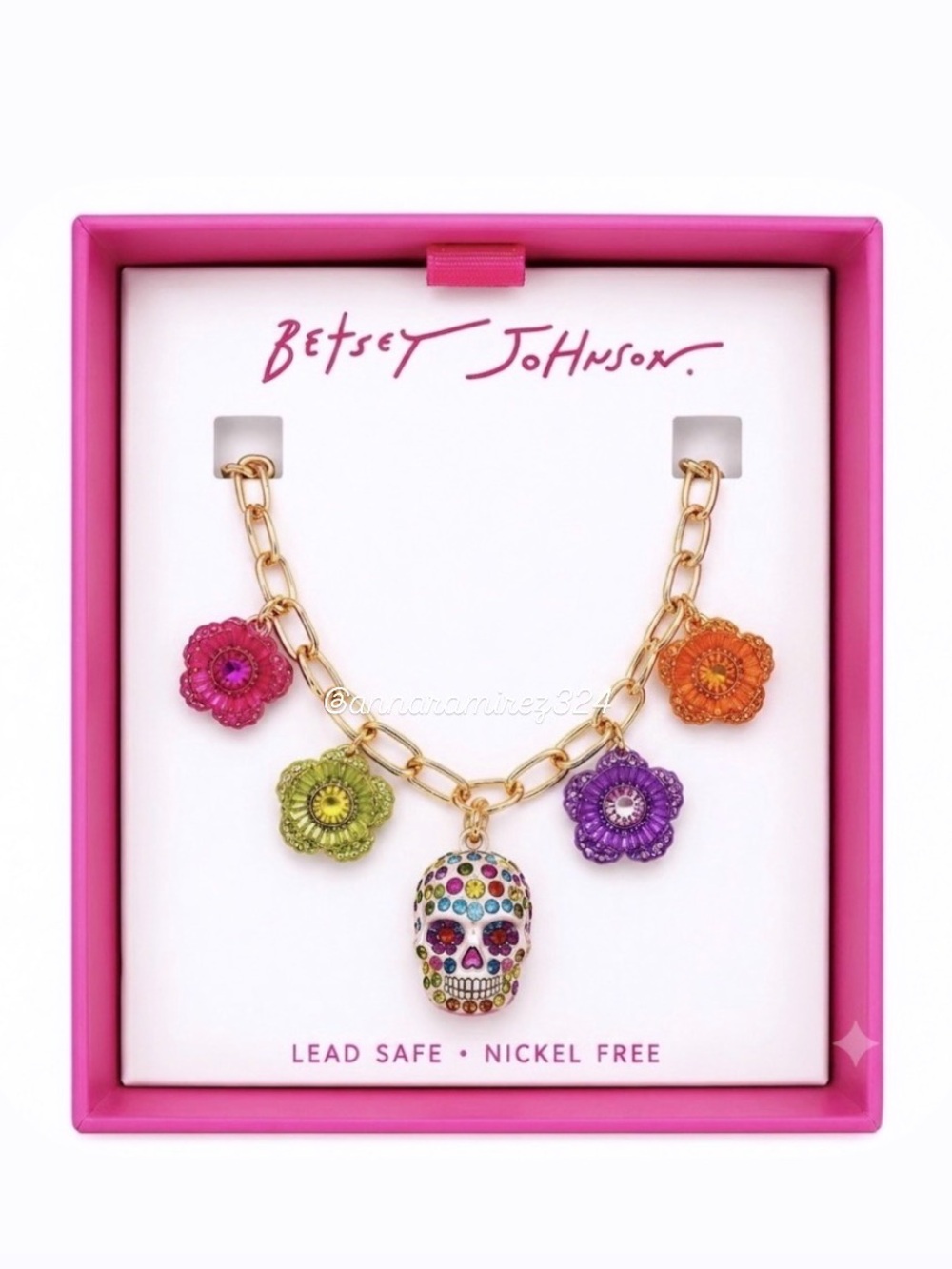 NWT ⚜️💖⚜️ Betsey Johnson Halloween Sugar Skull and Flowers Necklace - Picture 6 of 12
